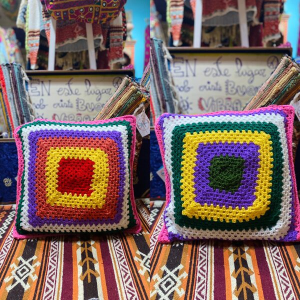 Funda Cojín Crochet Rojo y Amarillo (Doble Color)