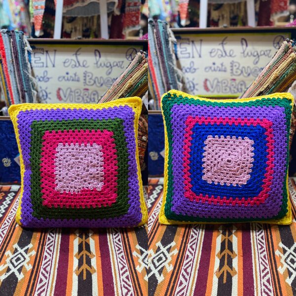 Funda Cojín Crochet Malva y Rosa (Doble Color)
